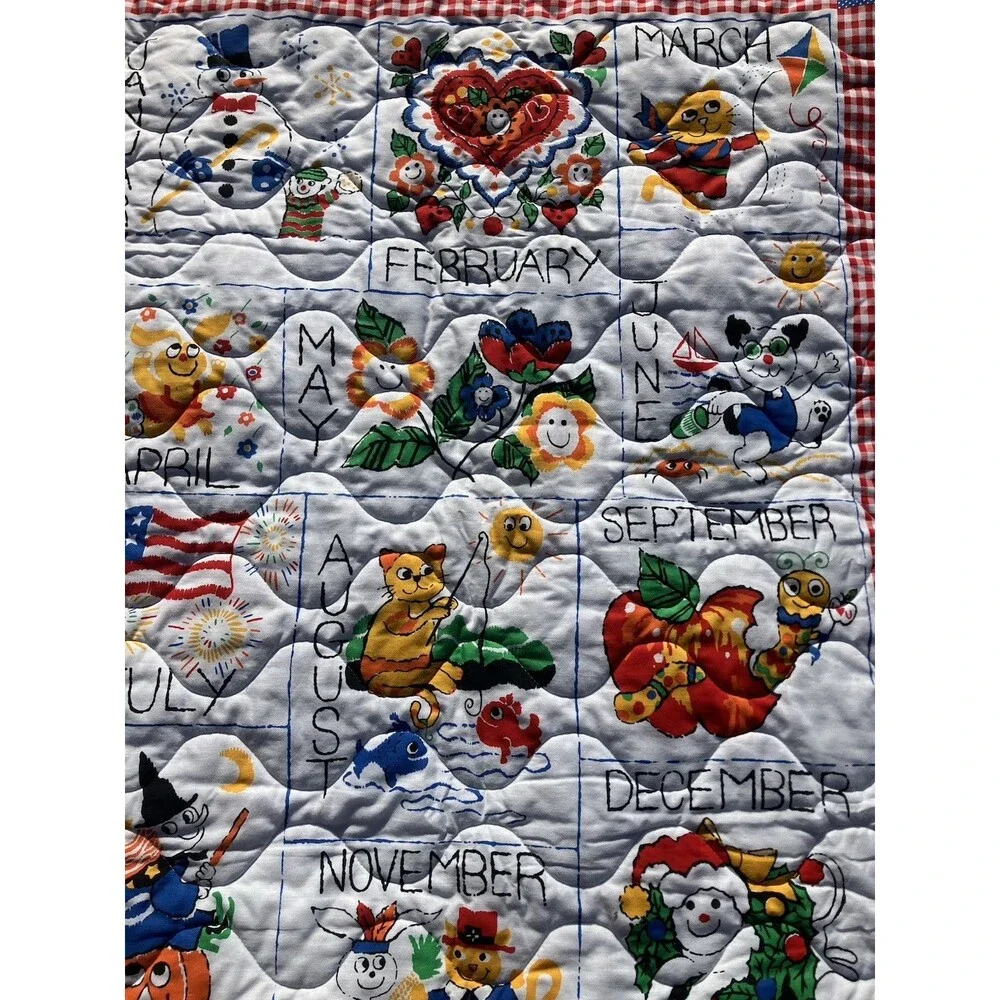 41”x33” Colorful Months Of The Year Quilt Blanket Child Children Smiley Faces